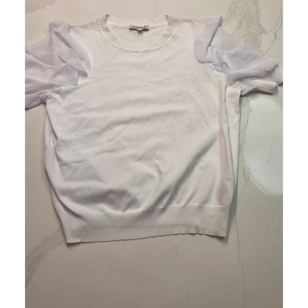 Nanette Lepore Womens White Short Sleeve Ruffle Tiered Knit Top New Small - Picture 5 of 11